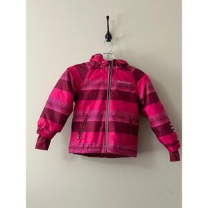 Minymo Kids Pink Striped Hooded Winter Jacket Insulated Ski Coat Thumbhole Cuffs